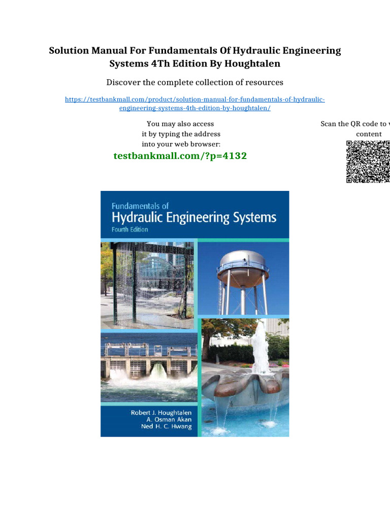Solution Manual for Fundamentals of Hydraulic Engineering Systems 4th ...