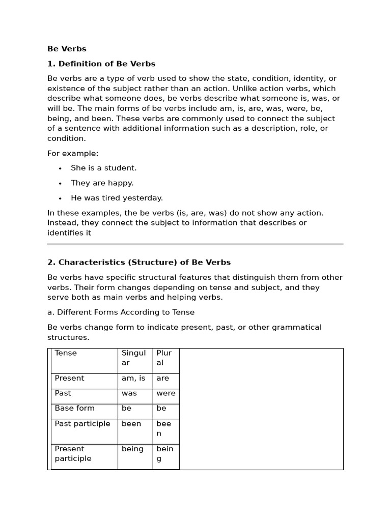 Be Verbs | PDF | Verb | Subject (Grammar)