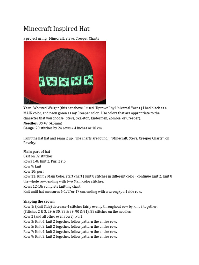 Mine Craft Inspired Hat | PDF
