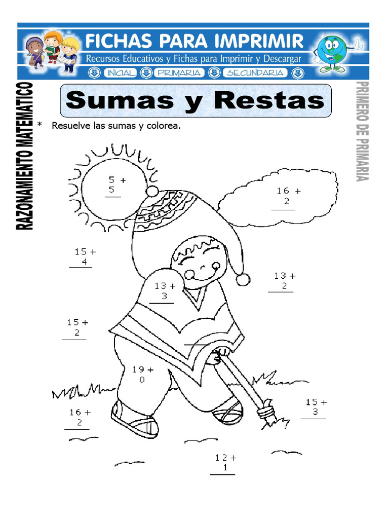 Ficha de Sumas y Restas para Primero de Primaria | PDF