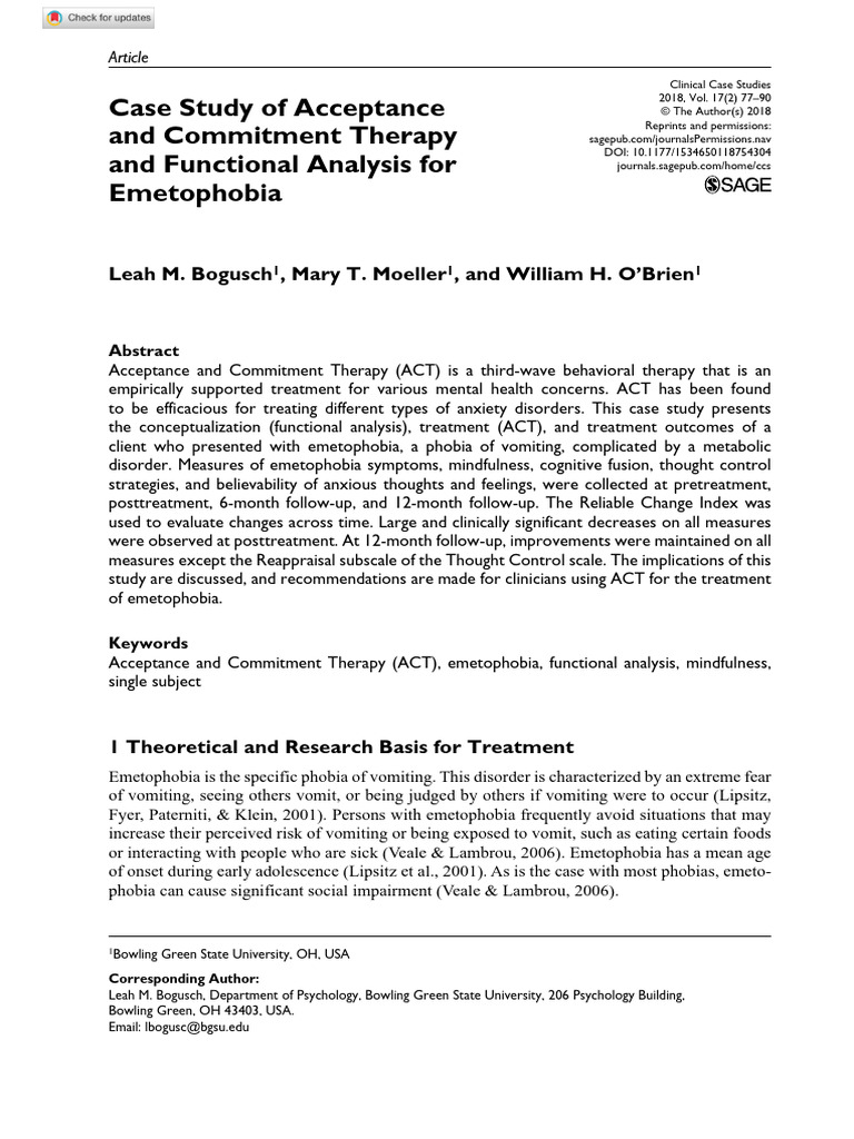 Case Study of Acceptance and Commitment Therapy and Functional Analysis ...