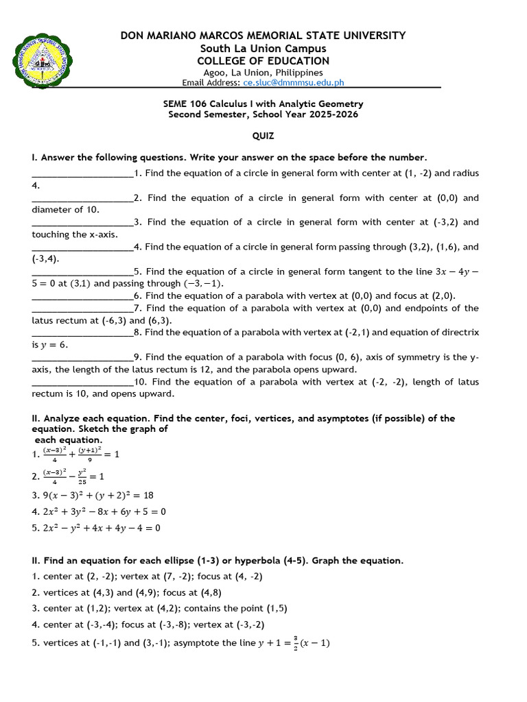 Quiz (1) | PDF | Analytic Geometry | Euclidean Geometry