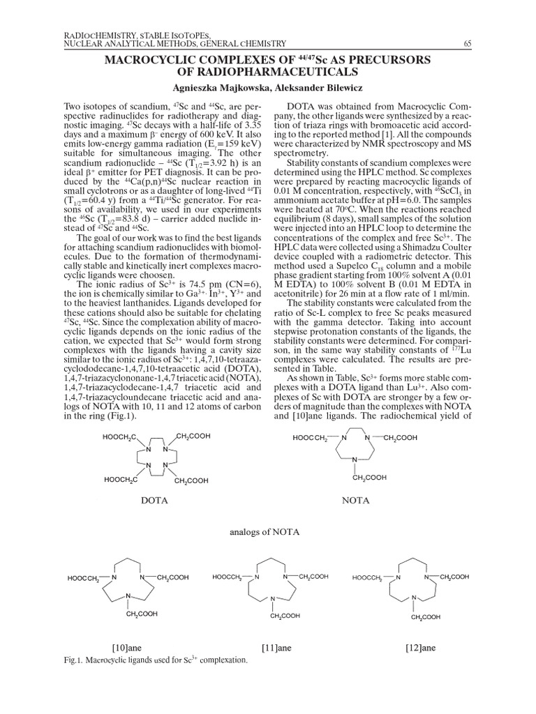 Macrocyclic Complexes of SC As Precursors of Radiopharmaceuticals | PDF ...