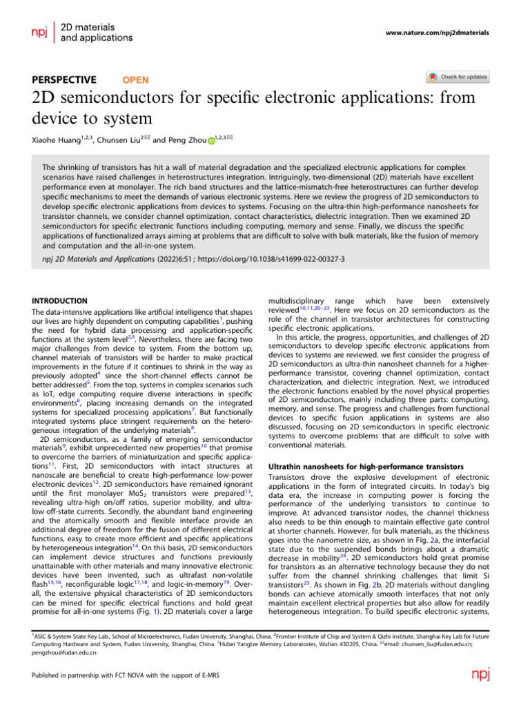2D Semiconductors for Specific Electronic Applications- From Device to ...