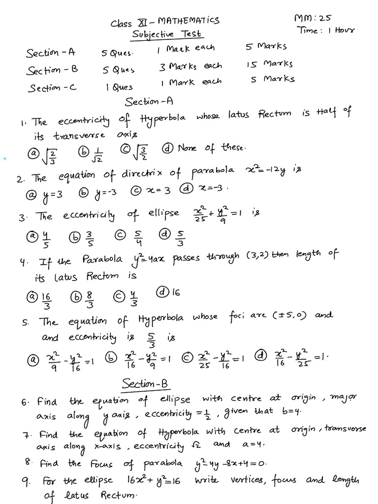 Subjective Mathematics Conics | PDF