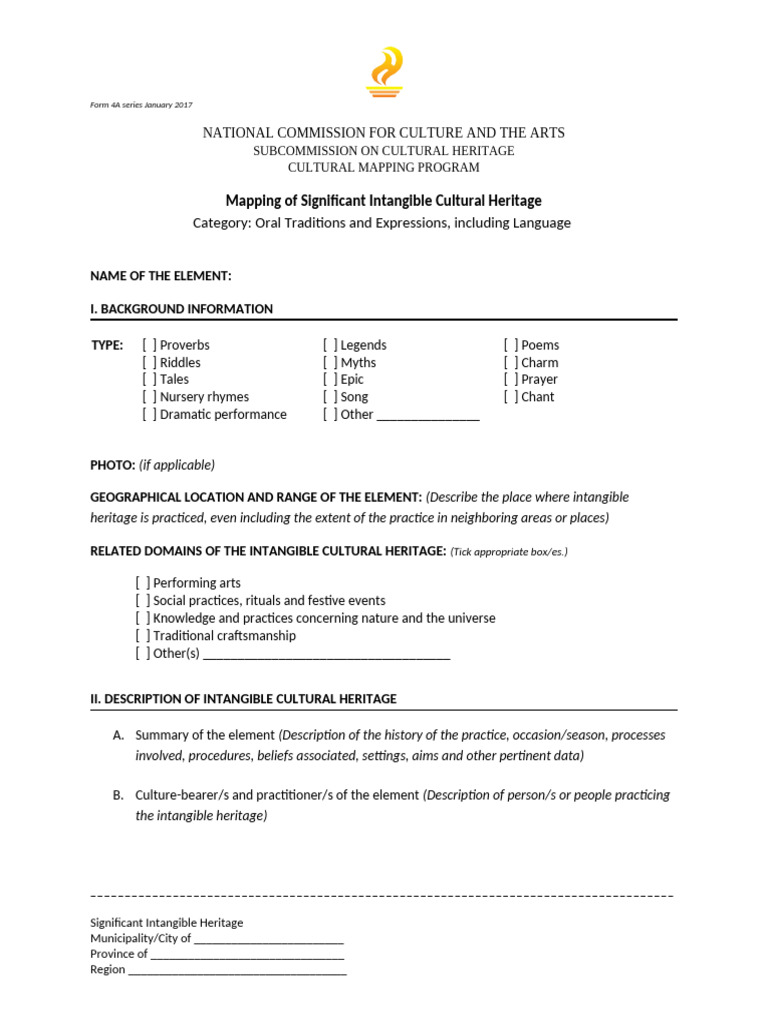 Form 04A Intangible Heritage Oral Tradition and Expressions 2017 | PDF ...