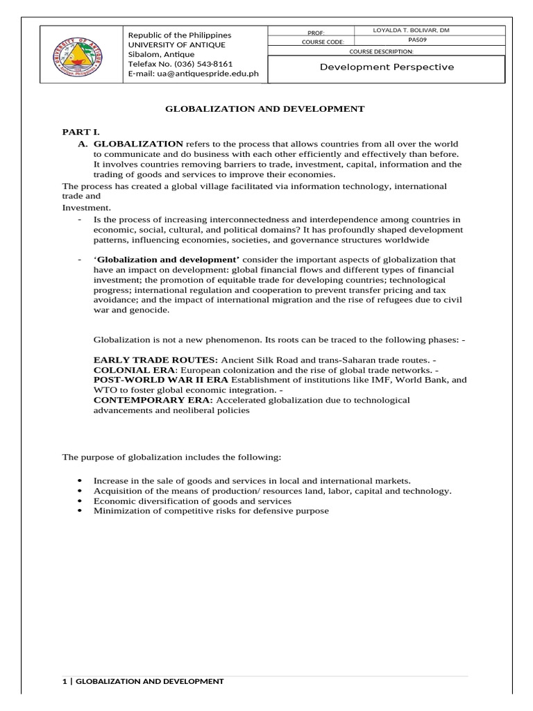 Globalization and Development Final | PDF | Globalization | Structural ...