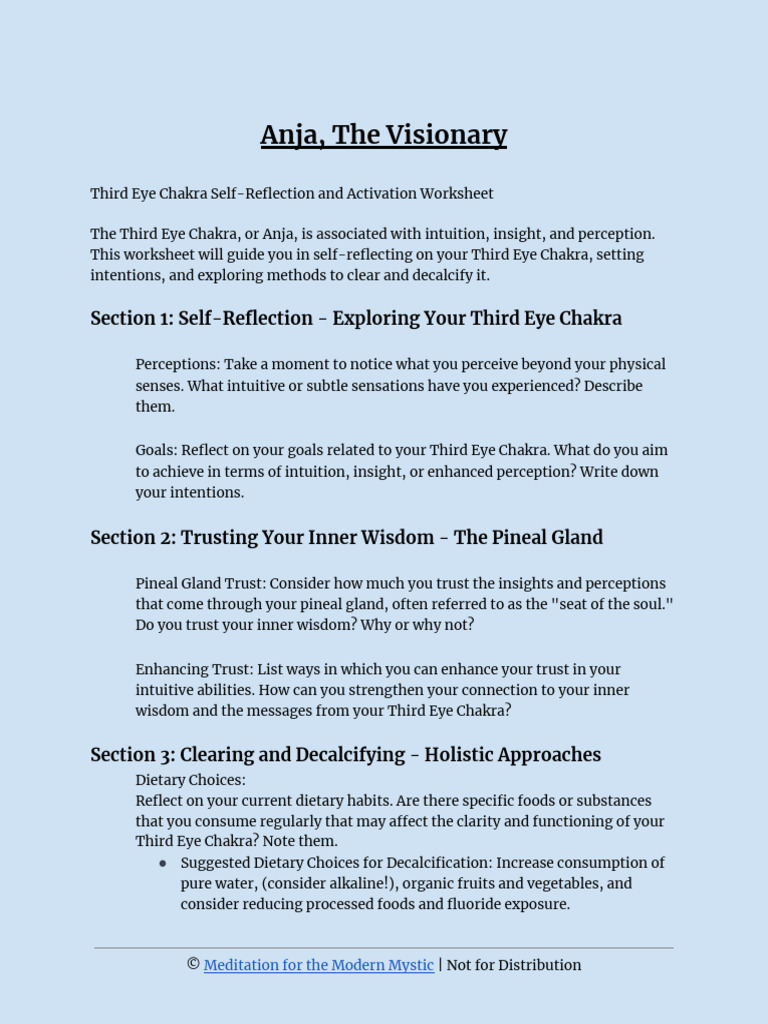 Third Eye Chakra Self Reflection and Activation Worksheet | PDF ...