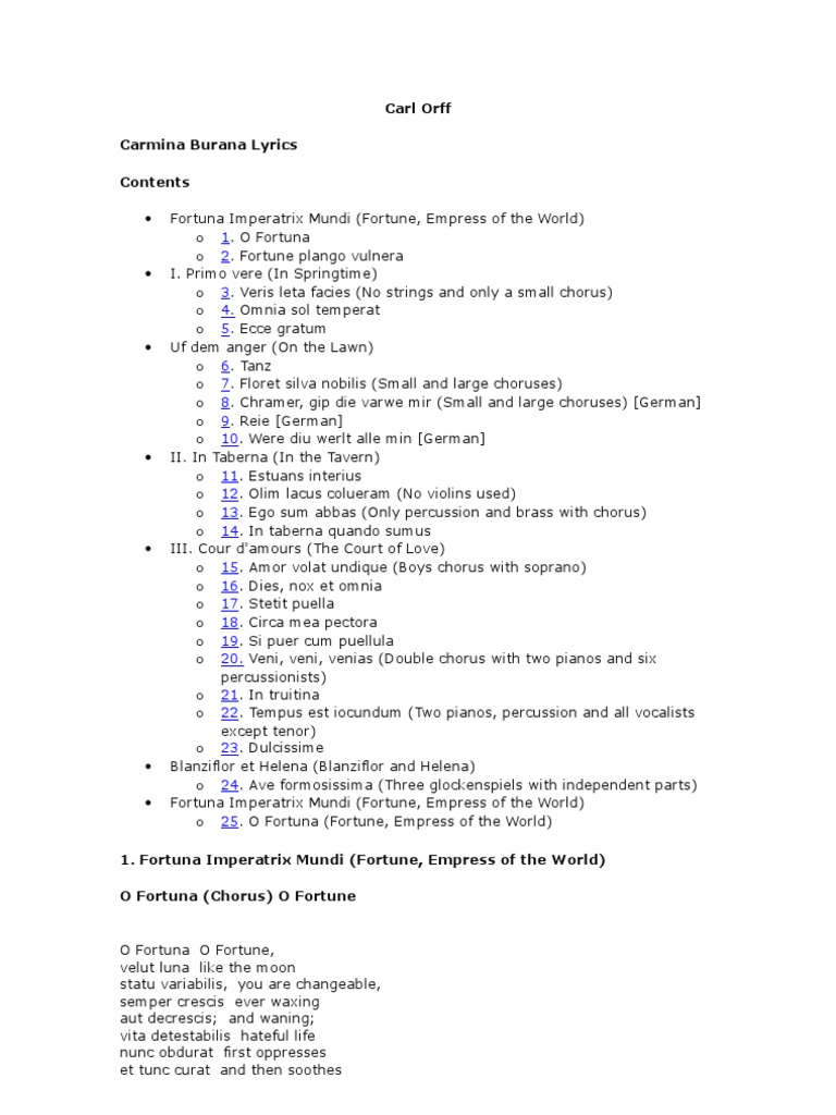 Carmina Burana Lyrics Compositions Leisure scribd