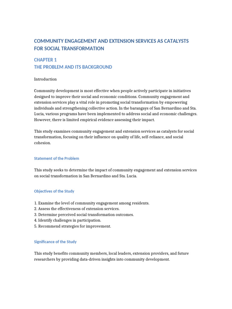 Community Engagement Thesis Chapters 1-3 and Questionnaire | PDF ...