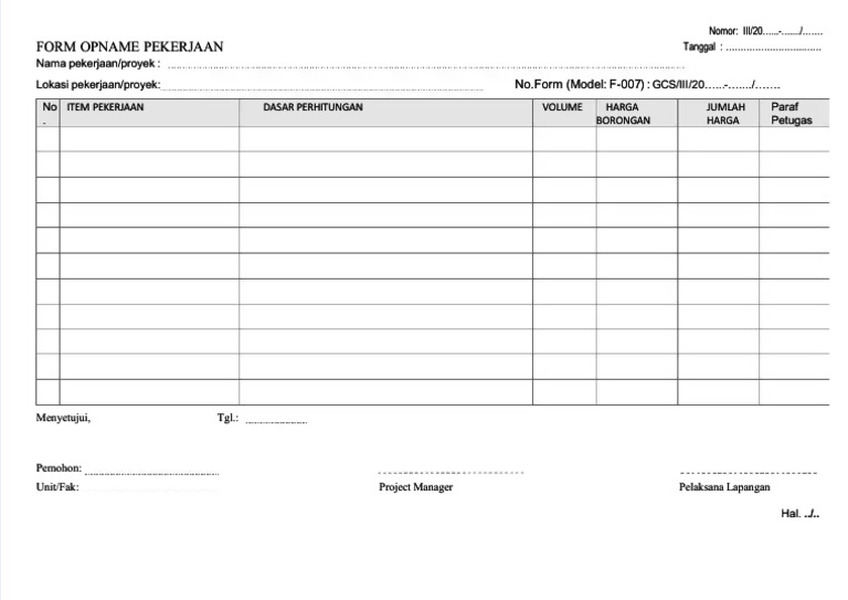 Form Opname Kerja | PDF