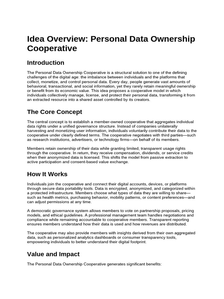 Idea Overview_ Personal Data Ownership Cooperative | PDF | Cooperative ...