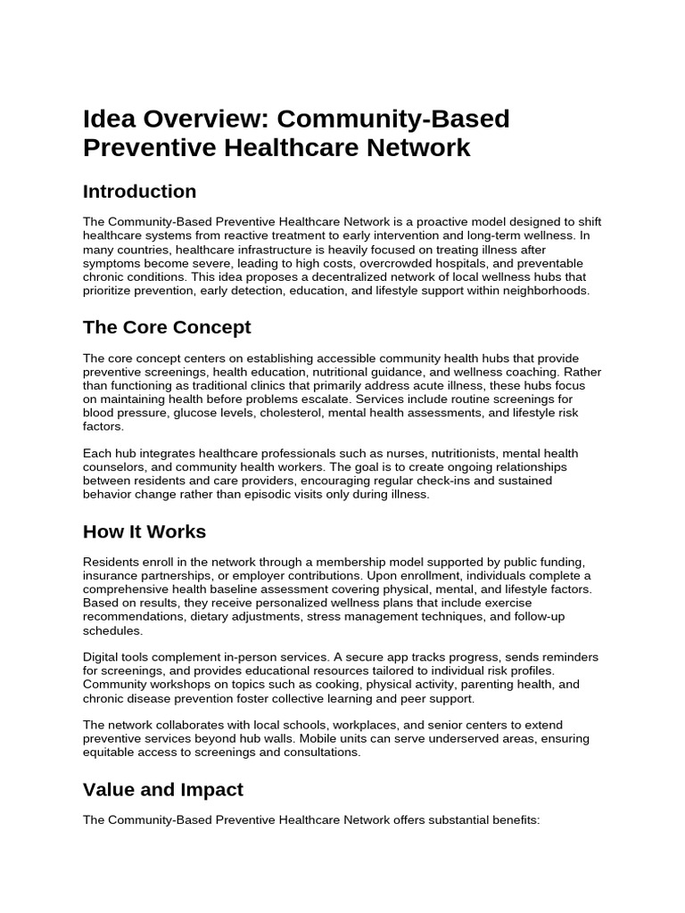 Idea Overview - Community-Based Preventive Healthcare Network | PDF ...