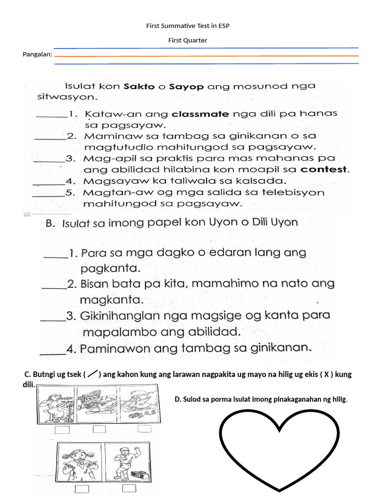 First Summative Test in ESP | PDF
