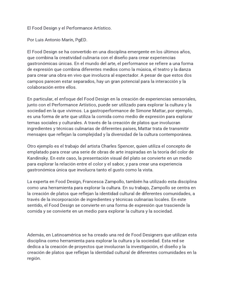 01+El+Food+Design+y+El+Performance+Artístico | PDF | Arte de ...
