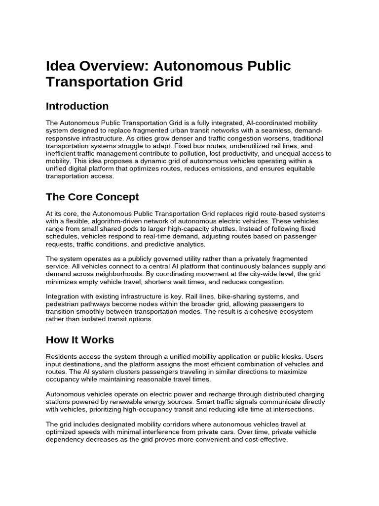 Idea Overview_ Autonomous Public Transportation Grid | PDF | Public ...