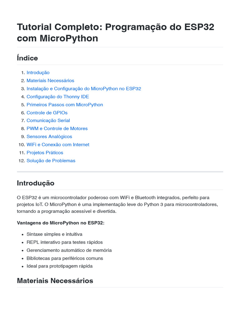 Tutorial Completo - Programação Do ESP32 Com MicroPython | PDF ...