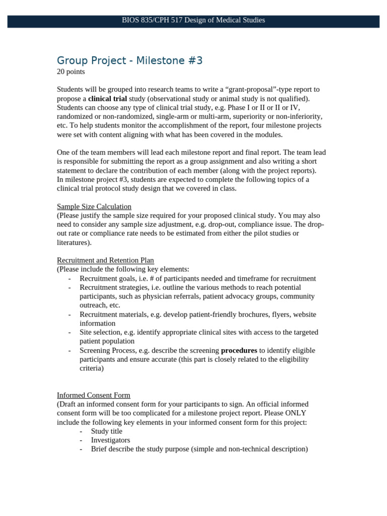 Milestone 3- Sample Size and Recruitment Plan_approved | PDF | Clinical ...