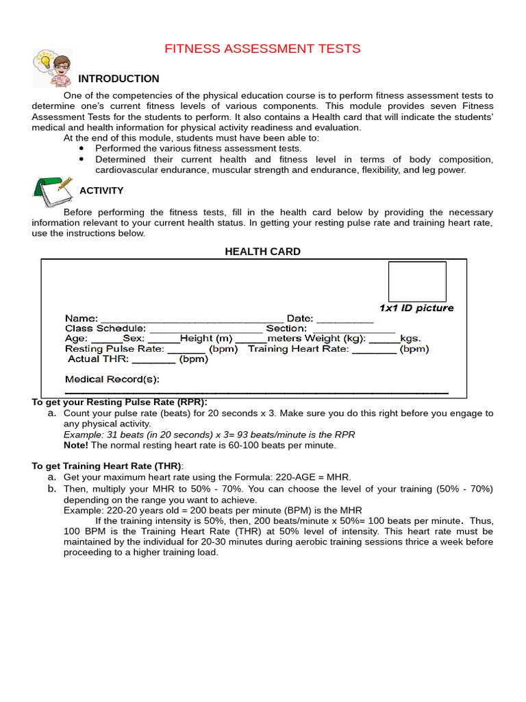 Fitness Assessment Tests | PDF | Body Mass Index | Heart Rate