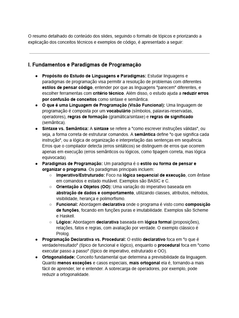I. Fundamentos e Paradigmas de Programação | PDF | Linguagem de ...