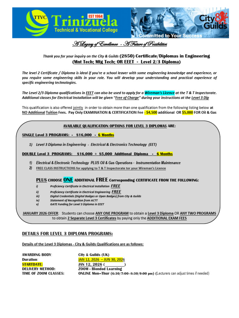 Level 3 2850 Eeet Diploma Programs Jan - June 2026 | PDF | Banks | Diploma