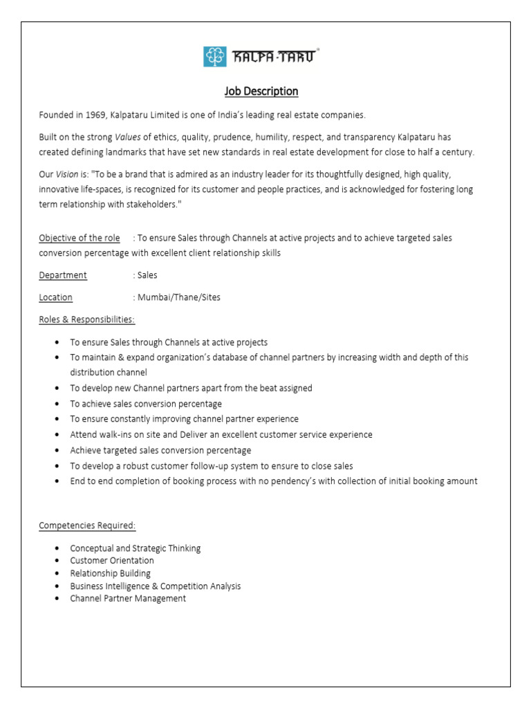 Sales Job Description | PDF