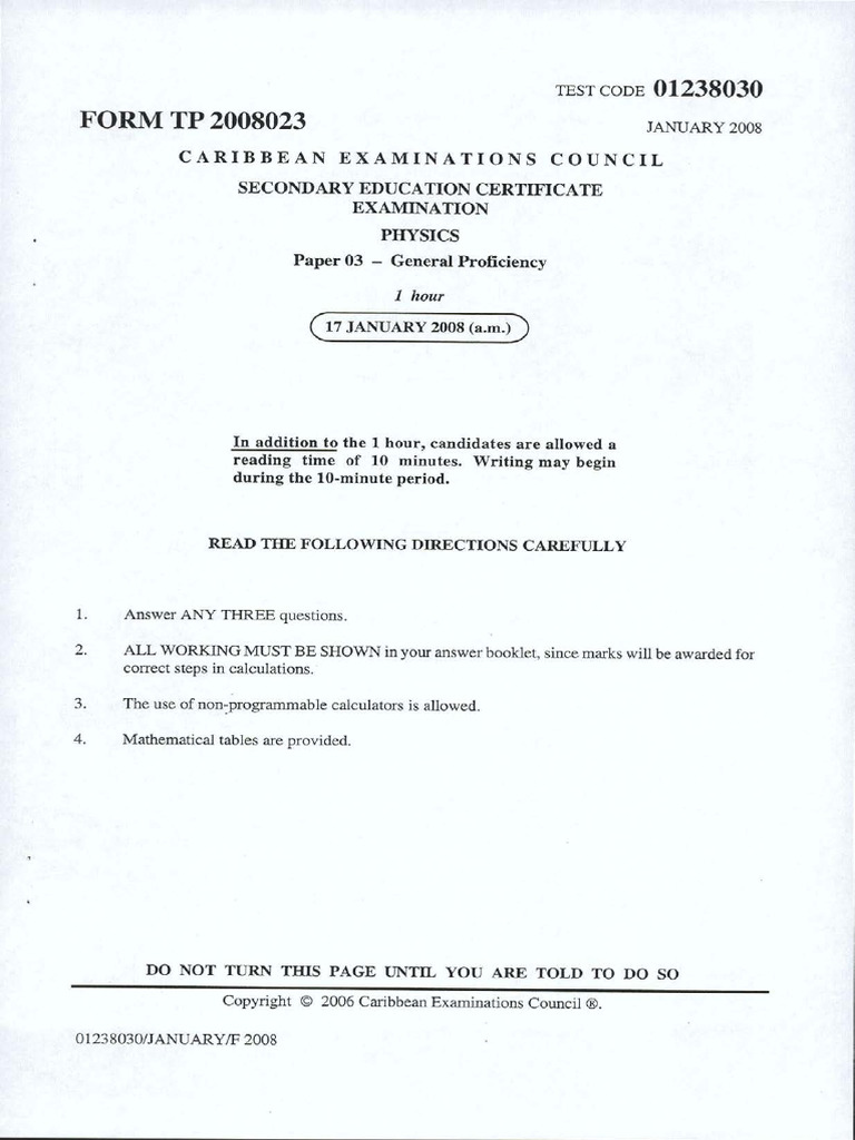 CSEC Physics January 2008 P3 | PDF | Neutron | Chemistry