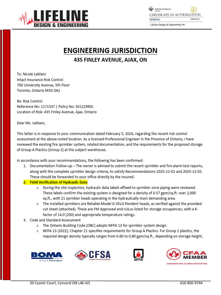 Engineering Letter - For Evaluteing As Sprinkler System | PDF | Fire ...