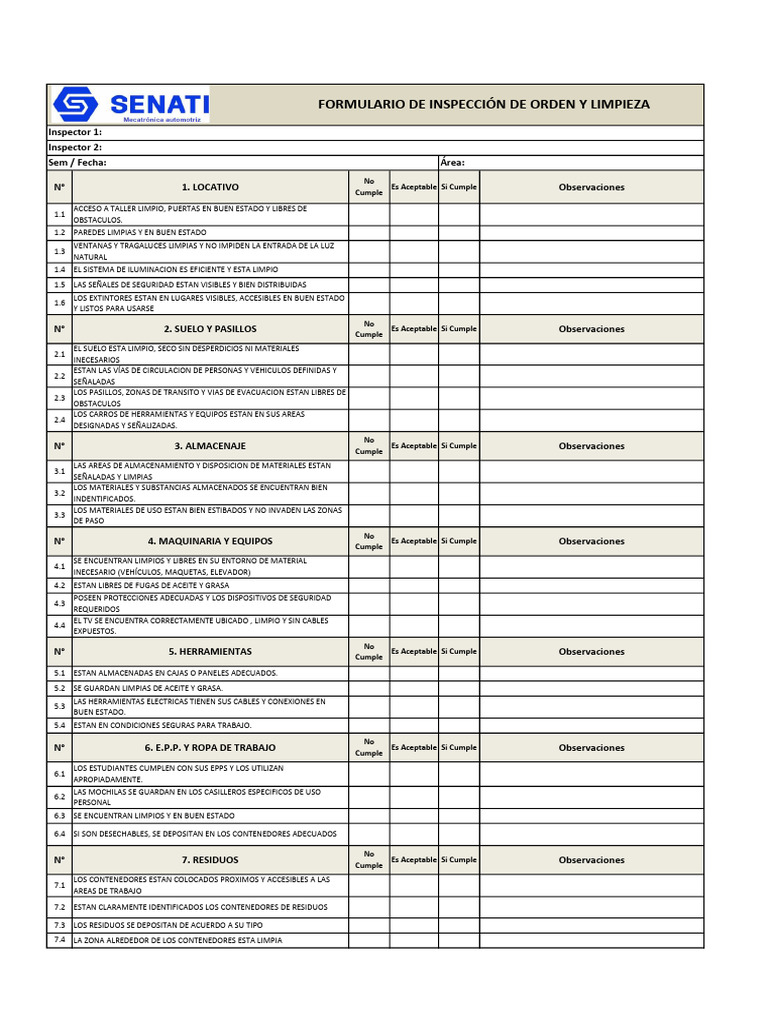 FORMULARIO DE INSPECCI N O&L | PDF