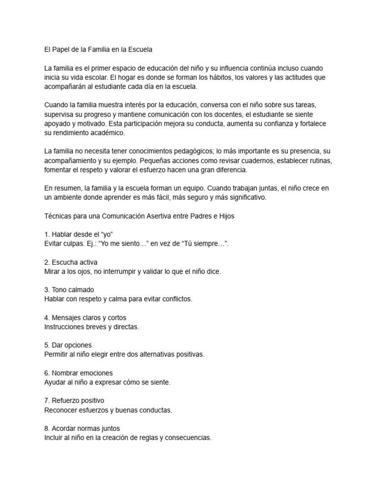 El Papel de La Familia en La Escuela | PDF