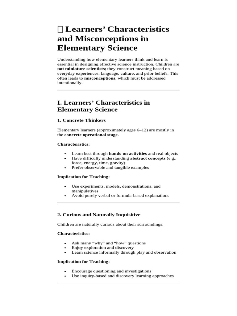 Pre Topic3 Learners Characteristics and Misconceptions in Elementary ...