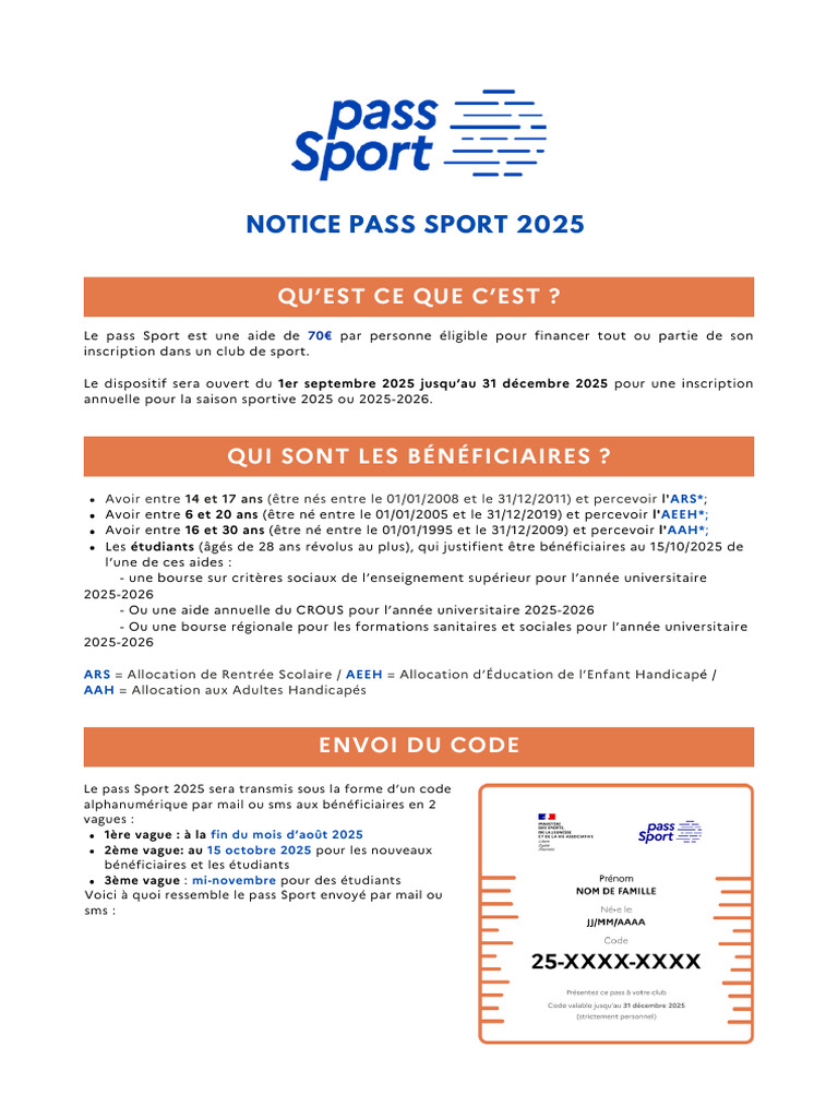 Notice Pass Sport 2025 | PDF