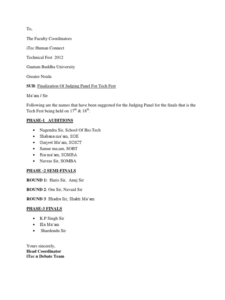 Judging Panel for iTec Tech Fest 2012 | PDF