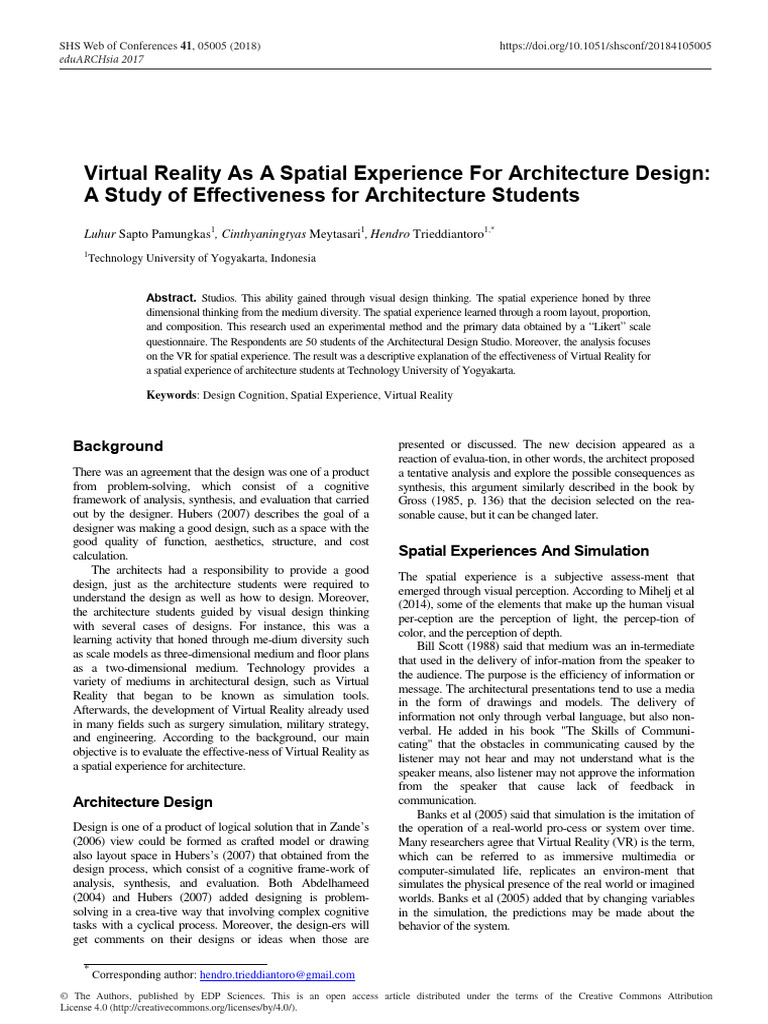 Virtual Reality As A Spatial Experience For Archit | PDF | Virtual ...