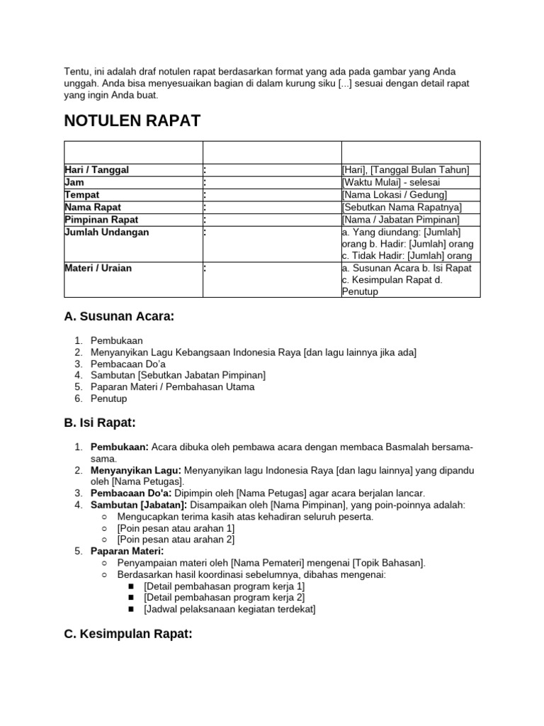 Buatkan Notulen Seperti Ini | PDF