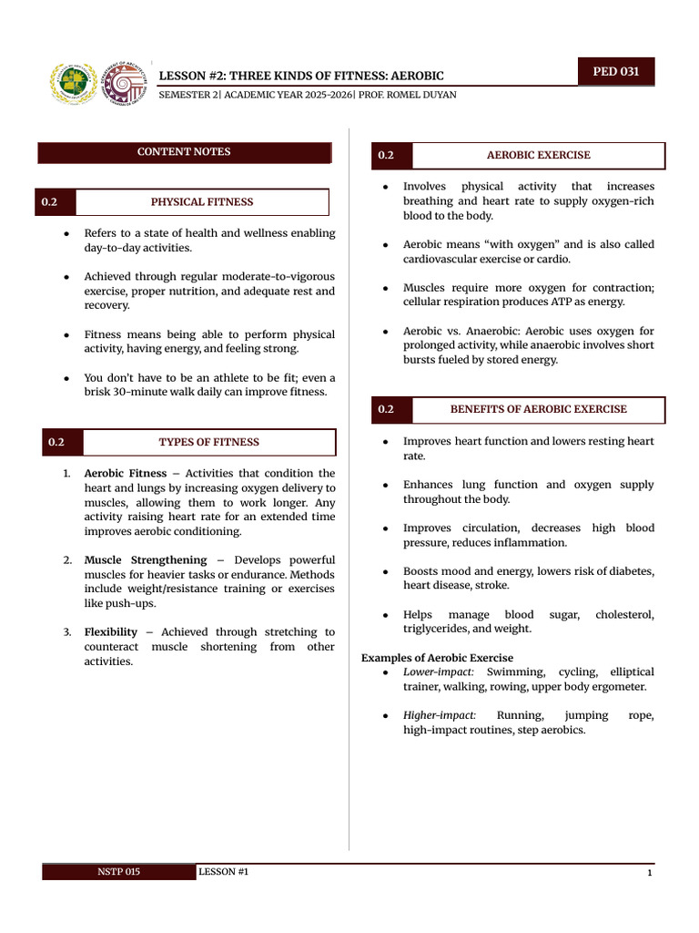 Ped 031 | PDF | Aerobic Exercise | Physical Fitness