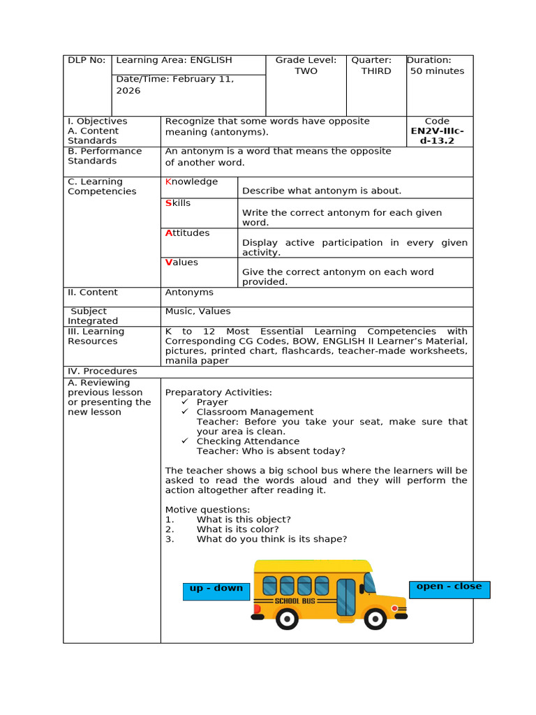 DLP Demo Grade 3 English Antonyms | PDF