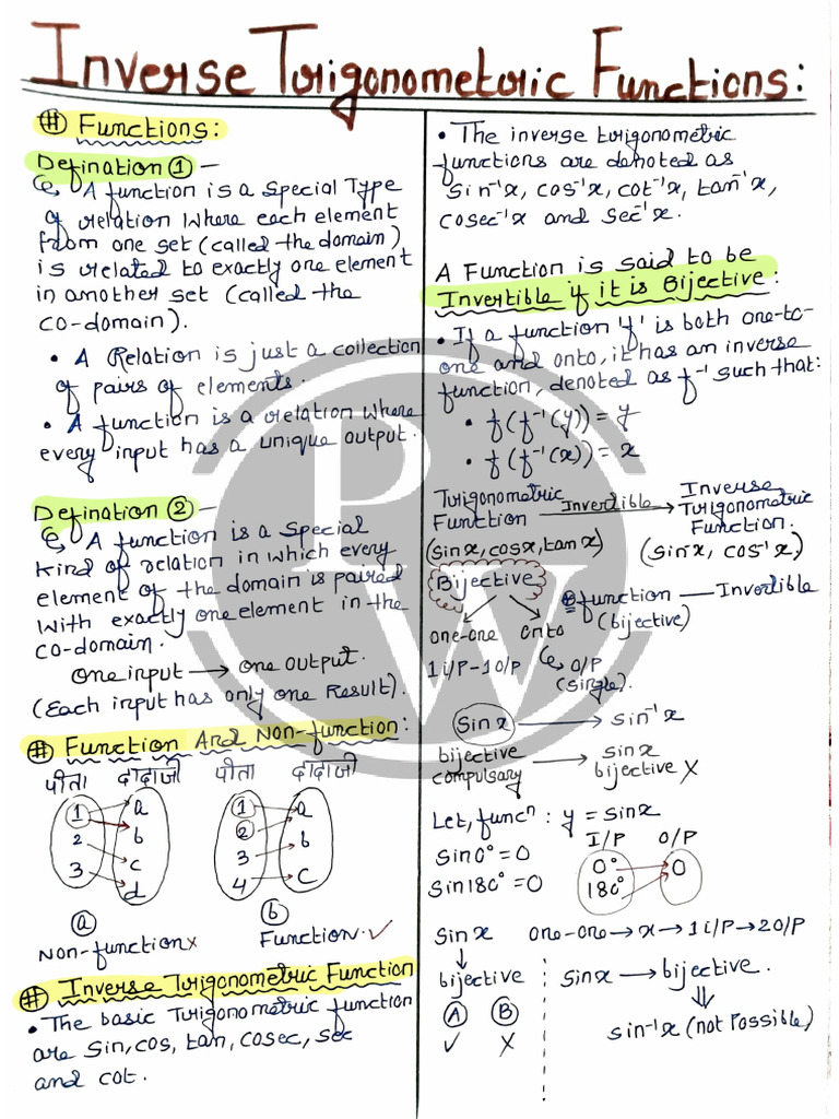 Inverse Trigonometric Functions Handwritten Notes | PDF