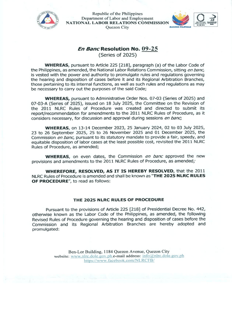 The 2025 NLRC Rules of Procedure | PDF