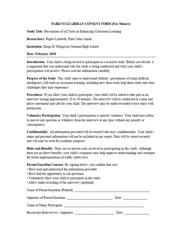 Assent and Parent Consent Forms | PDF | Artificial Intelligence ...