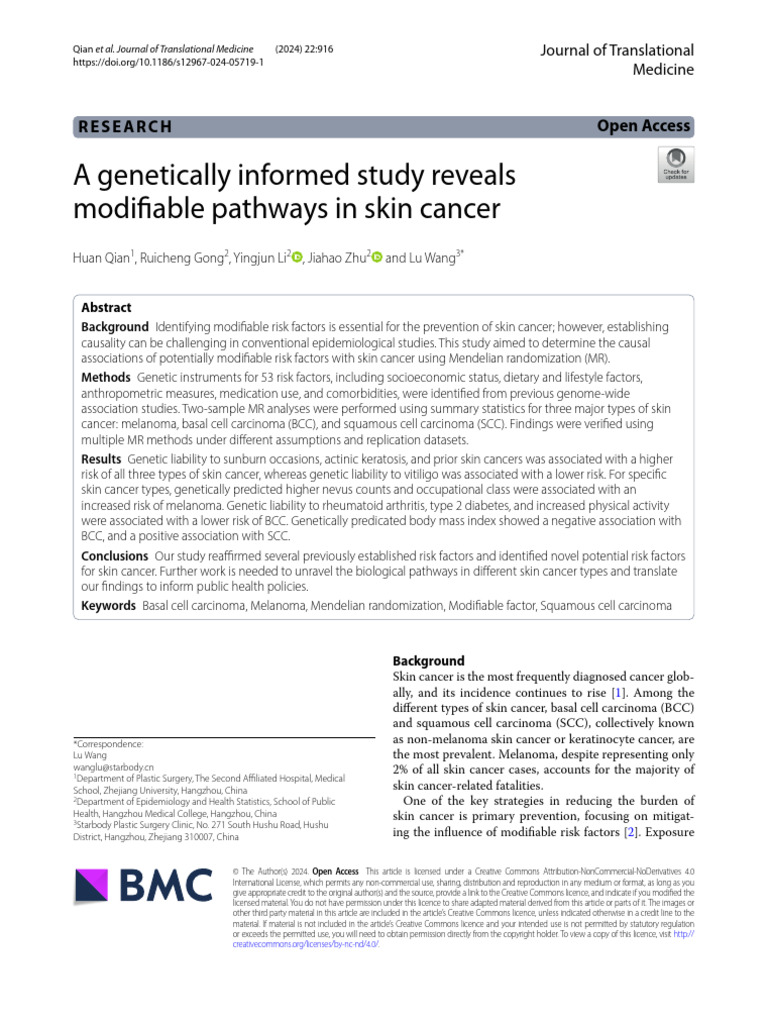 A Genetically Informed Study Reveals Modifiable Pathways in Skin Cancer ...