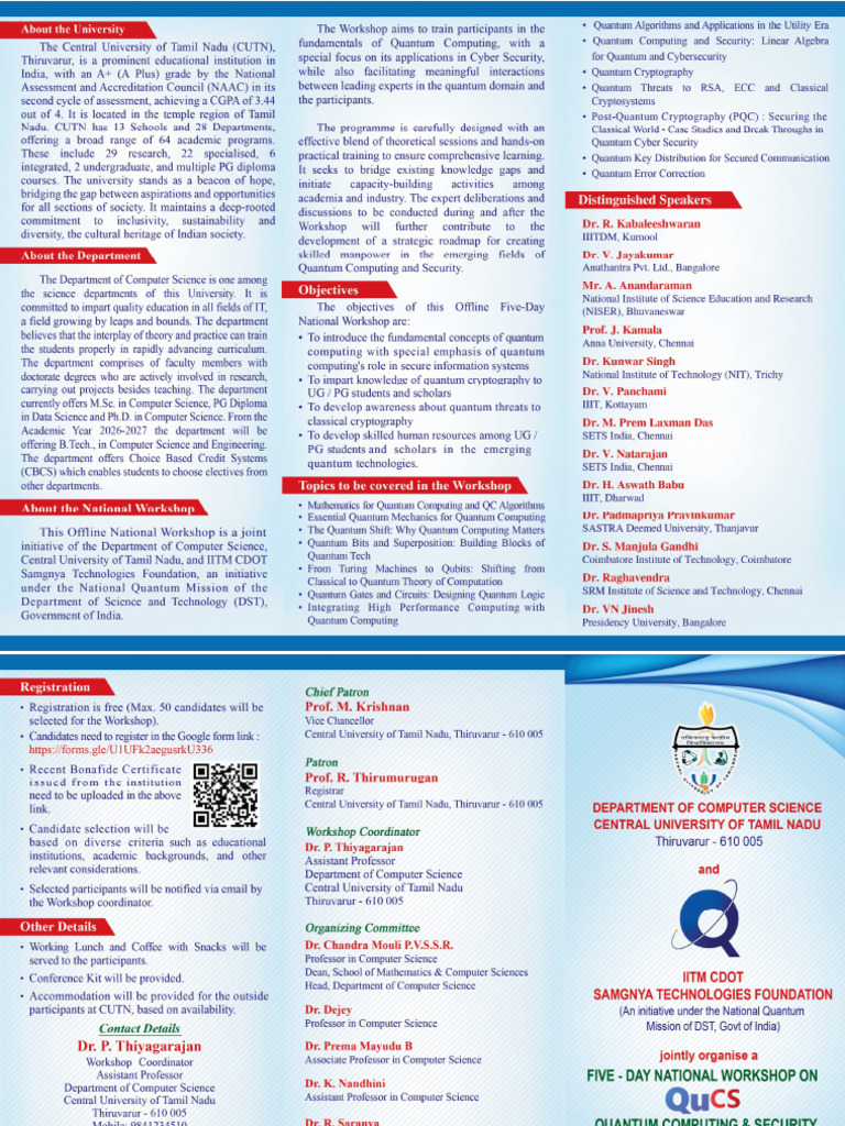 Five-Day National Workshop On Quantum Computing and Security 09 To 13 ...