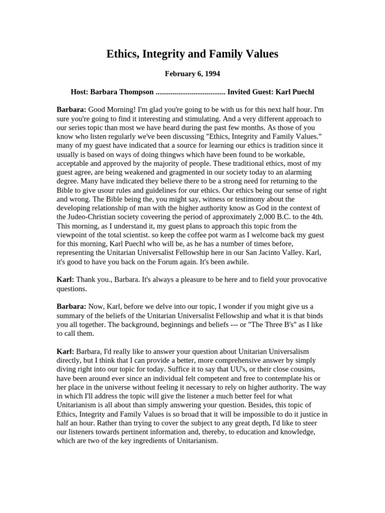 Ethics, Integrity, Family Values | PDF | Meme | Consciousness