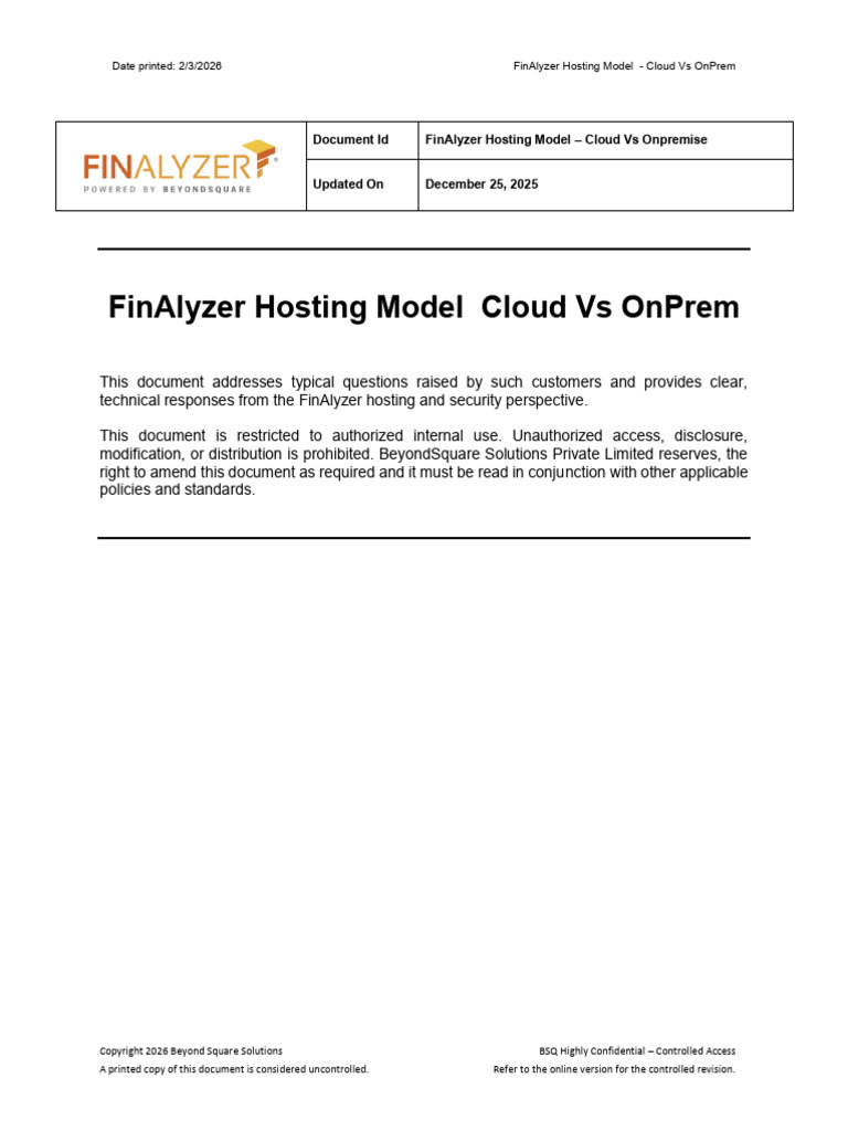 FinAlyzer HostingModel Cloud Vs OnPrem | PDF | Cloud Computing | Security