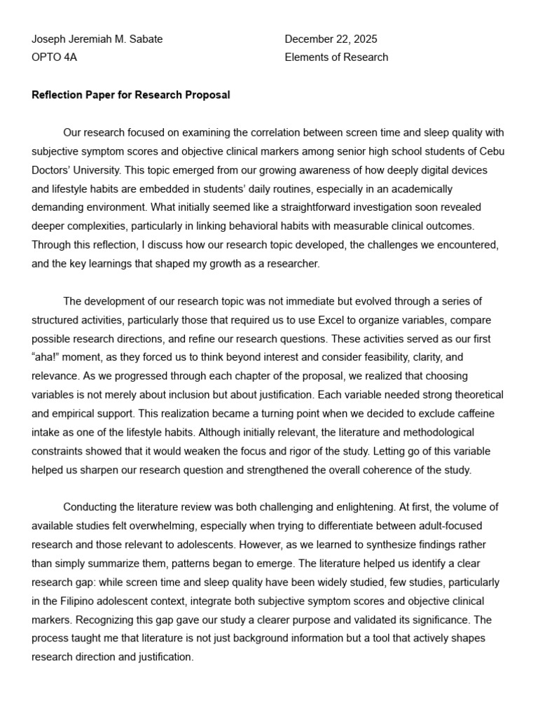 Reflection Paper For Research Proposal | PDF | Mindset | Methodology