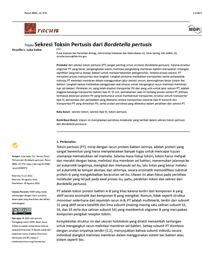 Tinjau Sekresi Toksin Pertusis Dari Bordetella Pertusis | PDF