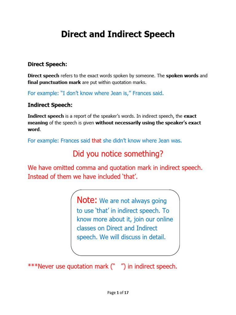 Rules of Direct Indirect Speech | PDF | Question | Grammatical Tense