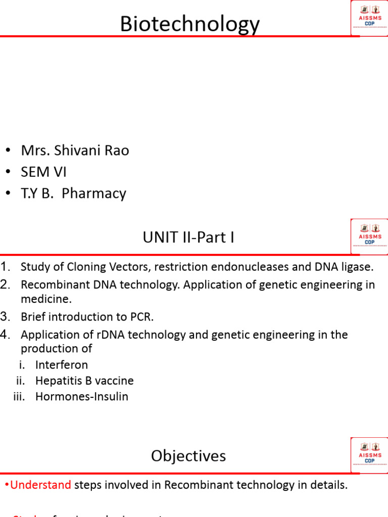 UNIT II Biotech Part I | PDF | Vector (Molecular Biology) | Plasmid
