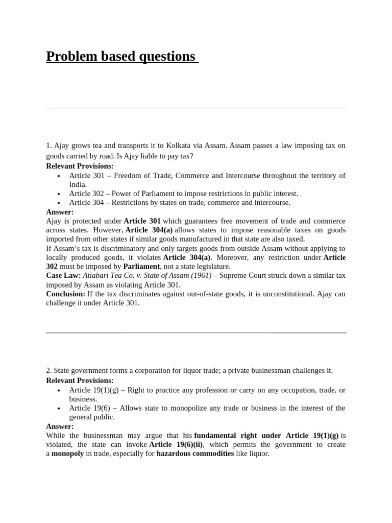 Constitution-Problem Based Questions | PDF | Political Law | Government