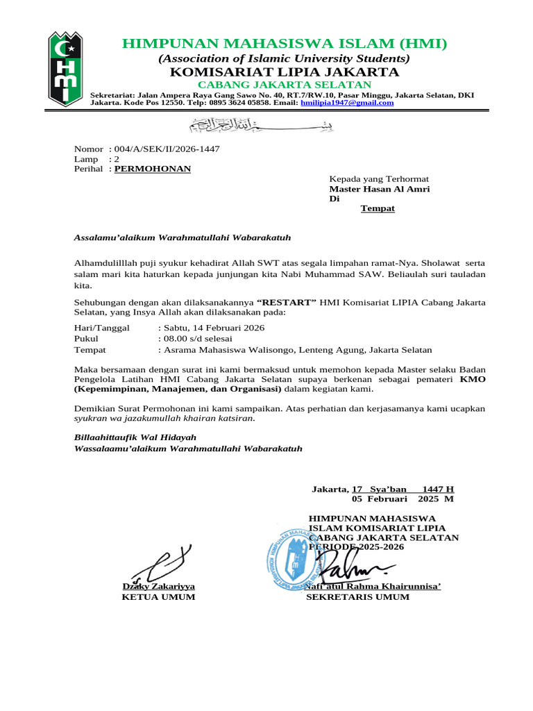 Surat Permohonan & TOR Materi Master Hasan Al Amri | PDF
